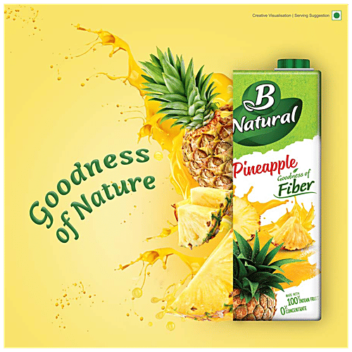 B Natural Pineapple Juice - Rich In Fibre, Vitamin C & E, Fruit Pulp & 0% Concentrate, 1 L Carton Zero Fat