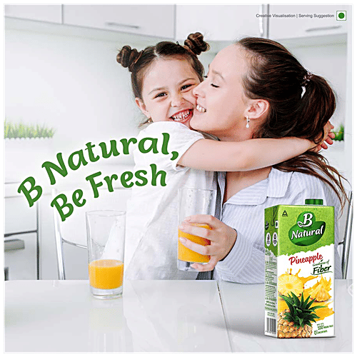 B Natural Pineapple Juice - Rich In Fibre, Vitamin C & E, Fruit Pulp & 0% Concentrate, 1 L Carton Zero Fat