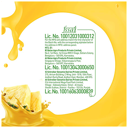 B Natural Pineapple Juice - Rich In Fibre, Vitamin C & E, Fruit Pulp & 0% Concentrate, 1 L Carton Zero Fat