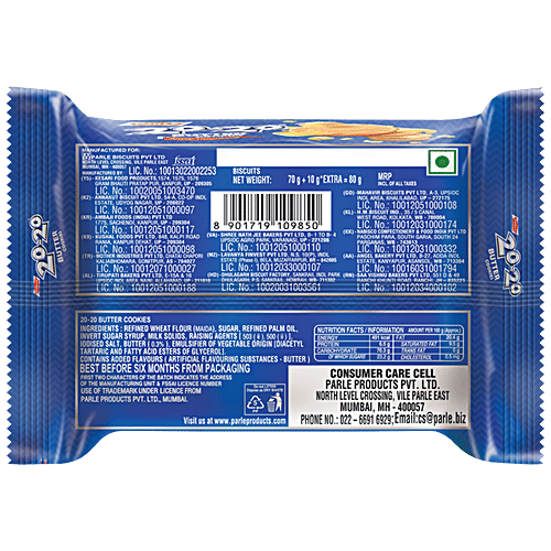 Parle 20-20 Butter Cookies, 80 g Pouch 