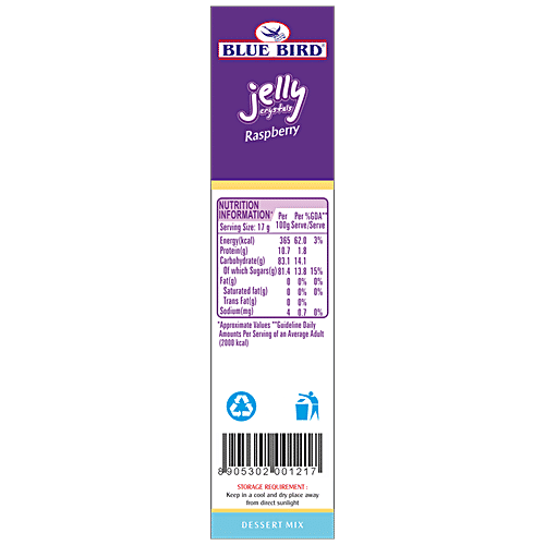 Blue Bird Jelly Crystals - Raspberry, 85 g Carton Zero Trans Fat, Zero Cholesterol