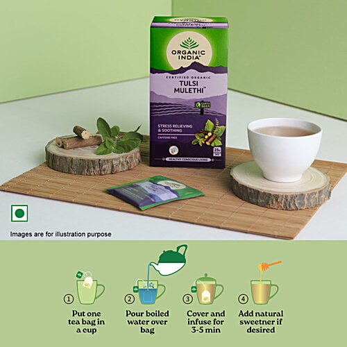 Organic India Infusion Tea - Tulsi Mulethi, 45 g (25 Bags x 1.8 g each) Caffeine Free