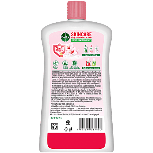 Dettol Skincare Liquid Handwash, 875 ml Refill Pack pH Balanced Everyday Protection