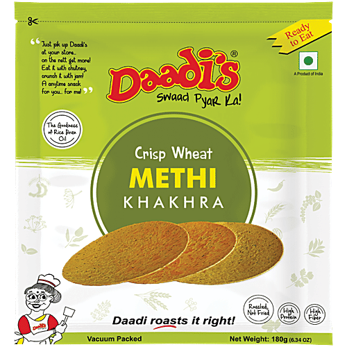 Daadi's Golden Wheat Crisps - Methi Khakhra, 180 g Pouch Zero Trans Fat
