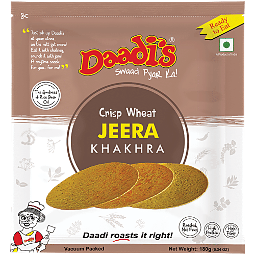Daadi's Golden Wheat Crisps - Jeera Khakhra, 180 g Pouch Zero Trans Fat