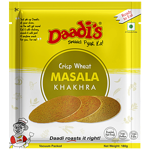 Daadi's Golden Wheat Crisps - Masala Khakhra, 180 g Pouch Zero Trans Fat