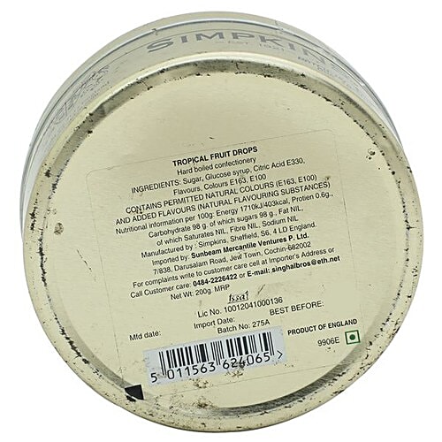 Simpkins  Travel Sweets - Tropical Fruit, 200 g Tin 