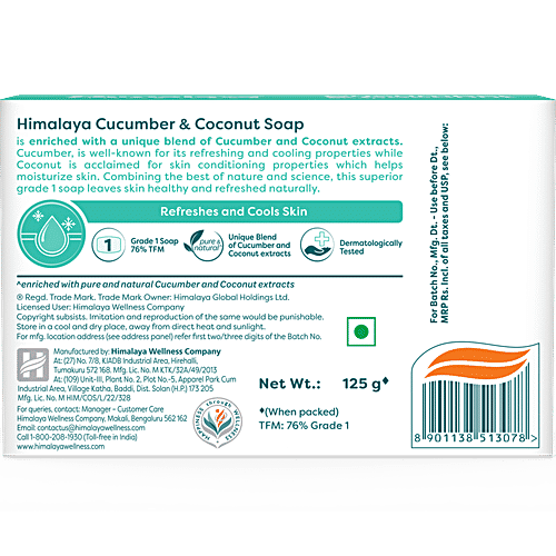 Himalaya Cucumber & Coconut Soap, 125 g  Refreshes & Cools Skin