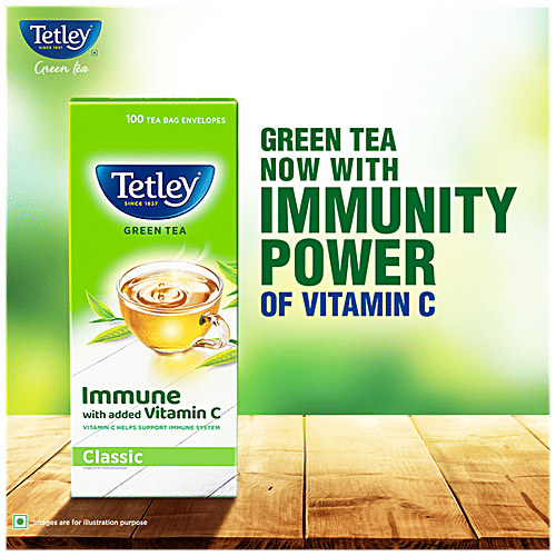 Tetley Green Tea immune With Added Vitamin C - Classic, 130 g (100 Bags x 1.3 g each) 