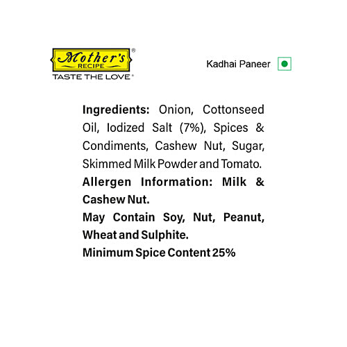 Mother's Recipe Kadhai Paneer Mix, 80 g Pouch No MSG, Preservatives & Artificial Colours