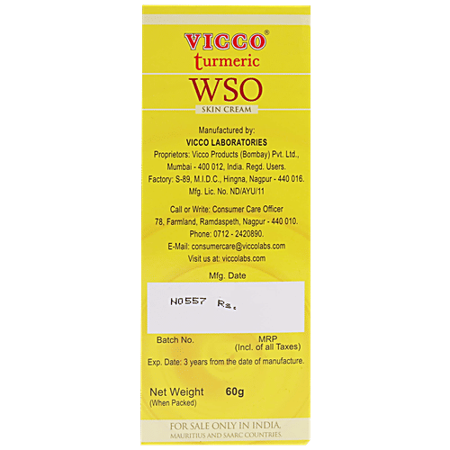 Vicco  Turmeric WSO Skin Cream - Ayurvedic Medicine, 60 g Tube 