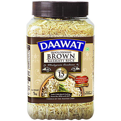Daawat Basmati Rice/Basmati Tandul - Brown (Quick Cooking), 1 kg Quick Cooking, Zero Cholesterol, Vitamins & Minerals, High Fibre
