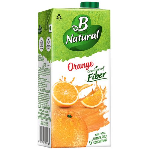B Natural Orange Juice - Goodness Of Fiber, Made From Choicest Oranges, 1 L Carton 