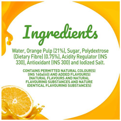 B Natural Orange Juice - Rich In Fibre, Vitamin C & E, 100% Indian Fruit & 0% Concentrate, 1 L Carton 