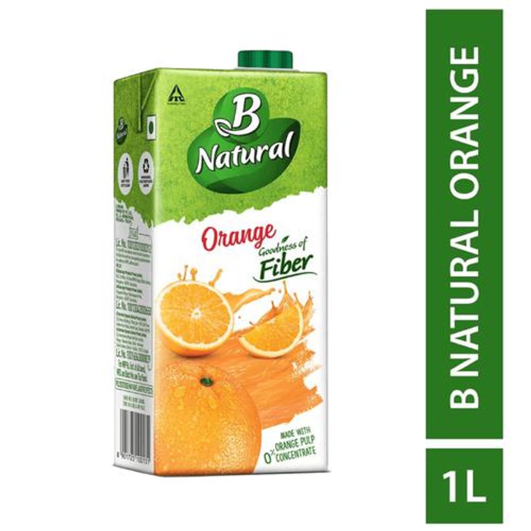 B Natural Orange Juice - Rich In Fibre, Vitamin C & E, 100% Indian Fruit & 0% Concentrate, 1 L Carton