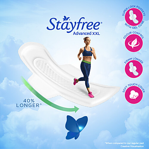 STAYFREE Sanitary Pads - Advanced Xl Soft Ultra-Thin, with Wings, 28 pcs Odour Control, Soft Touch Cover