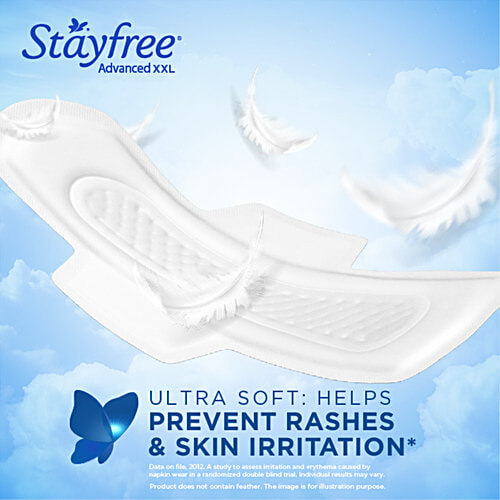 STAYFREE Sanitary Pads - Advanced Xl Soft Ultra-Thin, with Wings, 28 pcs Odour Control, Soft Touch Cover