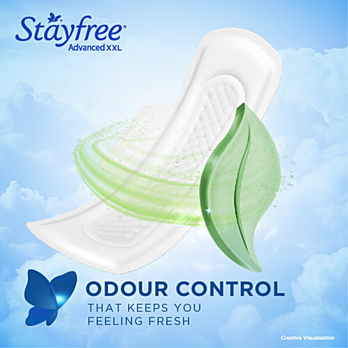 STAYFREE Sanitary Pads - Advanced Xl Soft Ultra-Thin, with Wings, 28 pcs Odour Control, Soft Touch Cover