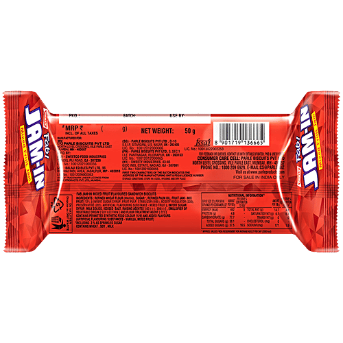 Parle Fab Jam-In Cream Biscuits, 50 g Pouch Zero Trans Fat