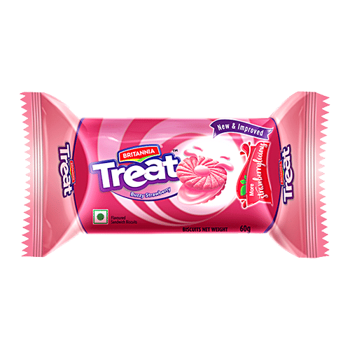 Britannia Treat Buzzy Strawberry Biscuits, 60 g  New & Improved, More Strawberrylicious