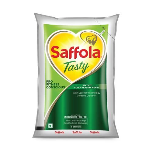 Saffola Tasty Refined Cooking oil | Blended Rice bran & Corn oil | Pro Fitness Conscious, 1 L Pouch 