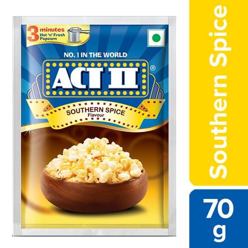 ACT II Instant Popcorn - Southern Spice, 70 g Pouch Zero Cholesterol