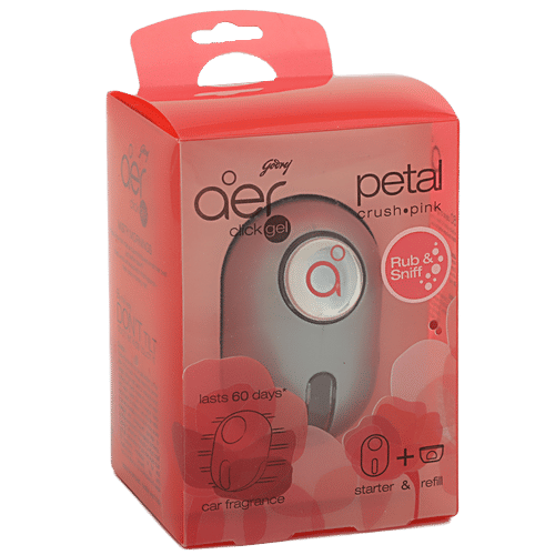 Godrej Aer Click Gel Car Vent Air Freshener Kit - Petal Crush Pink, 10 g Lasts 60 Days, Rub & Sniff