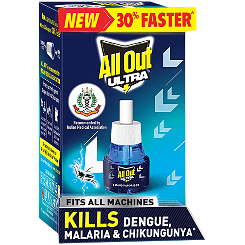 All Out Ultra Liquid Vaporizer Mosquito Repellent Refill - Kills Dengue, Malaria, & Chikungunya Mosquitoes, 45 ml  Kills Dengue, Malaria, Chikungunya
 Recommended by Indian Medical Association