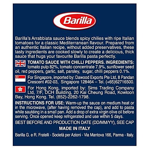 Barilla Arrabbiata Pasta & Pizza Sauce - With No Added Preservatives, Gluten Free, 400 g Jar Authentic Italian Flavour
 Healthy and Natural
 Perfect for Pasta and Pizza