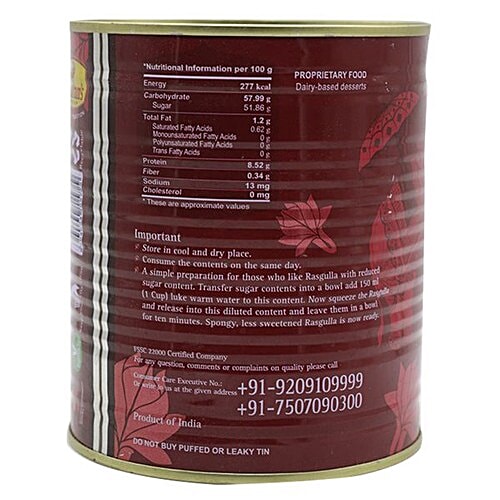 Haldirams  Rasgulla, 1 kg Tin 