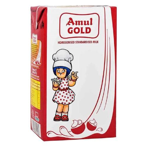 Amul Gold Homogenised Standardised Milk, 1 L Carton Fortified with Vitamins A & D