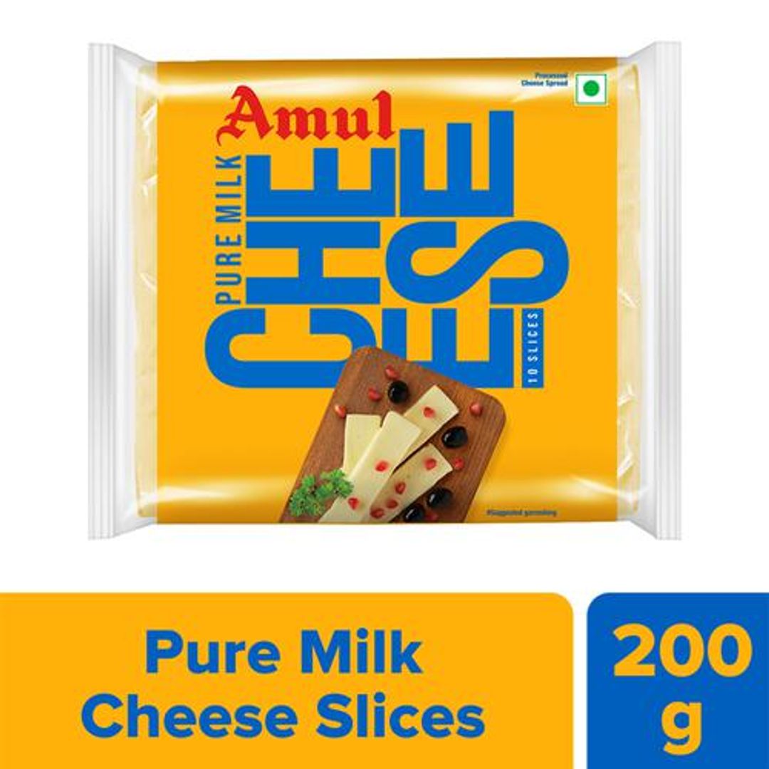 Amul Cheese Slices - Rich In Protein, Wholesome, No Added Sugar, 200 g (10 Slices)
