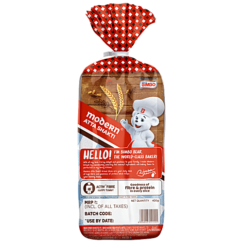 MODERN Atta Shakti- Zero Maida Bread, No Trans-Fat, 400 g Naturally Zero Cholesterol, Zero Trans Fat