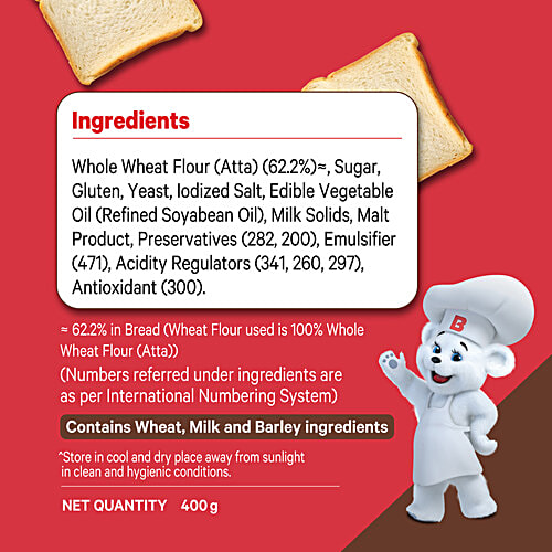 MODERN Atta Shakti- Zero Maida Bread, No Trans-Fat, 400 g Naturally Zero Cholesterol, Zero Trans Fat