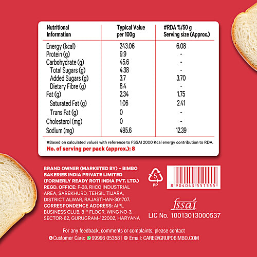 MODERN Atta Shakti- Zero Maida Bread, No Trans-Fat, 400 g Naturally Zero Cholesterol, Zero Trans Fat