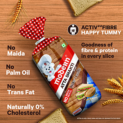 MODERN Atta Shakti- Zero Maida Bread, No Trans-Fat, 400 g Naturally Zero Cholesterol, Zero Trans Fat