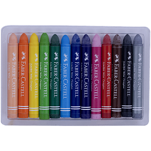 Faber castell Wax Crayon Jumbo 90mm - 12 Shades, Extra Smooth, For Students & Art Lovers, 13 pcs  