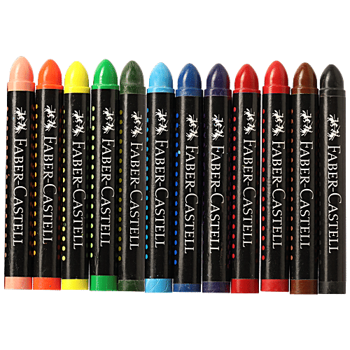 Faber castell Wax Crayon Jumbo 90mm - 12 Shades, Extra Smooth, For Students & Art Lovers, 13 pcs  
