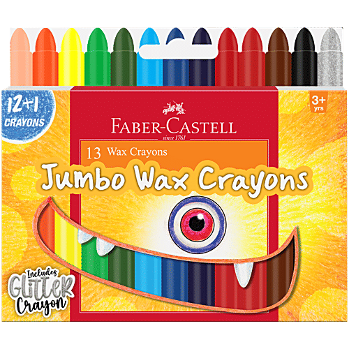 Faber castell Wax Crayon Jumbo 90mm - 12 Shades, Extra Smooth, For Students & Art Lovers, 13 pcs  