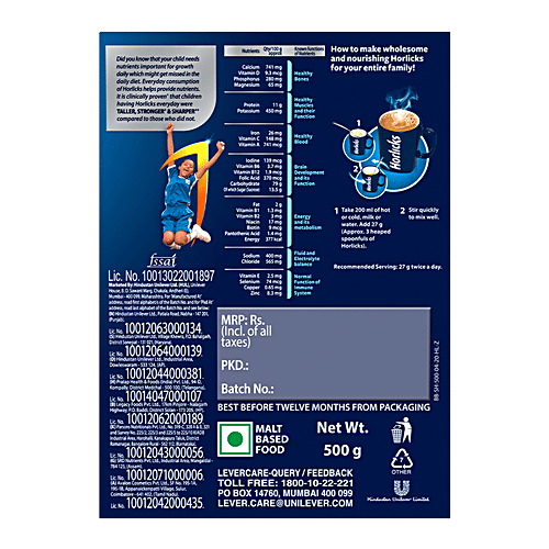 Horlicks Health & Nutrition Drink - Classic Malt, 500 g Carton 