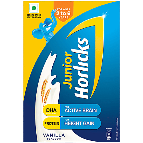 Junior Horlicks Nutrition Drink - Vanilla Flavour, 2 To 6 Y, 500 g Carton For Immunity, Nutrients For Brain Development, , Nutrition for Toddlers & Young Kids For Supporting Growth