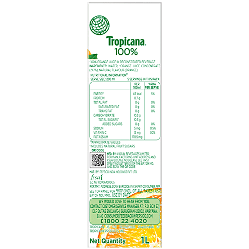 Tropicana Orange Juice, 2x1 L Multipack 