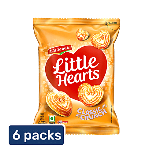 Britannia Britannia Little Hearts Classic - Sugar Sprinkled, Heart Shaped Biscuits, 6x26 g Multi Pack 