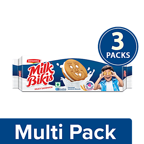 Britannia Biscuits - Milk Bikis Milk Sandwich, 3x100 g Multi Pack 