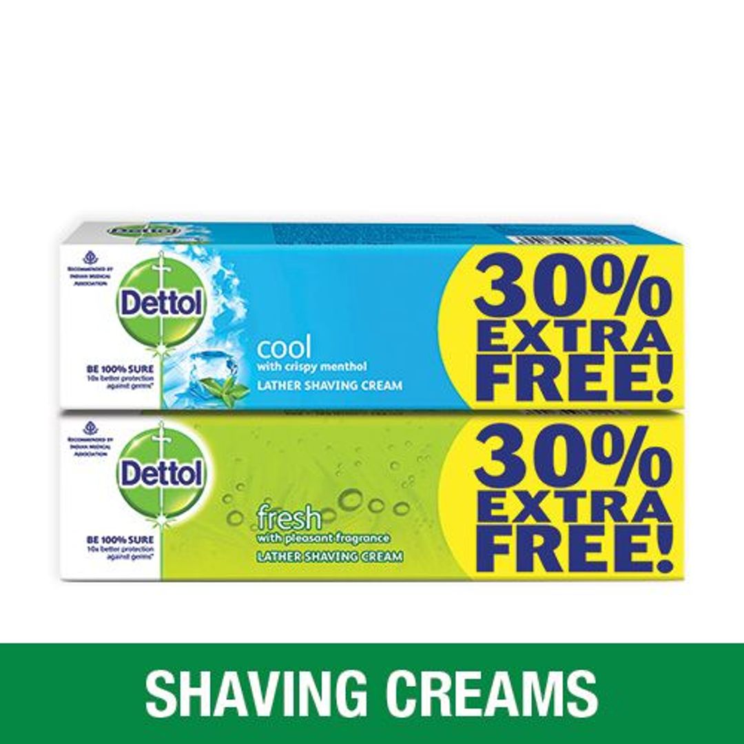 Dettol Lather Shaving Cream - Fresh 60 gm + Cool 70 gm, Combo 2 Items