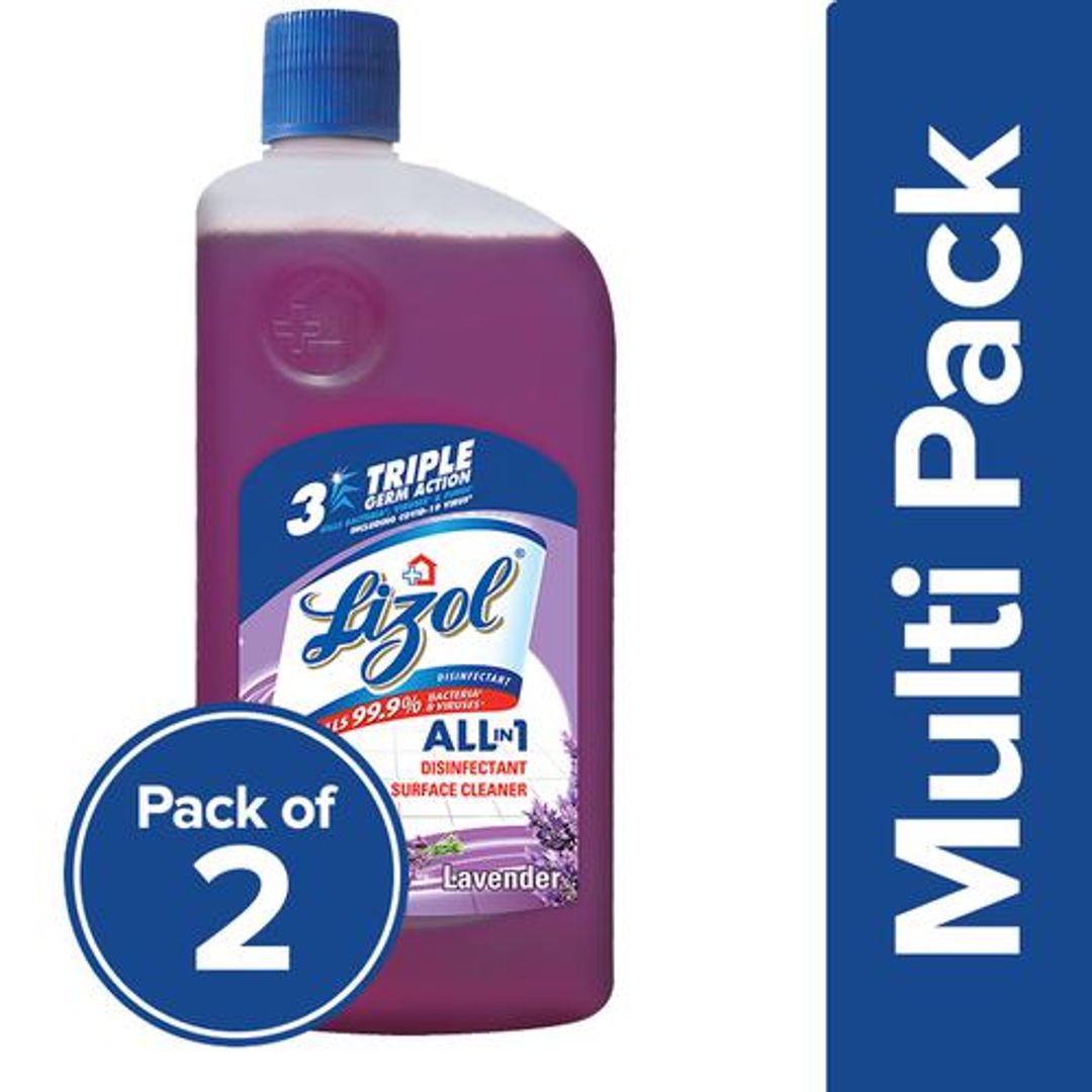 Lizol Disinfectant Surface & Floor Cleaner Liquid - Lavender, 2 x 1L Multipack