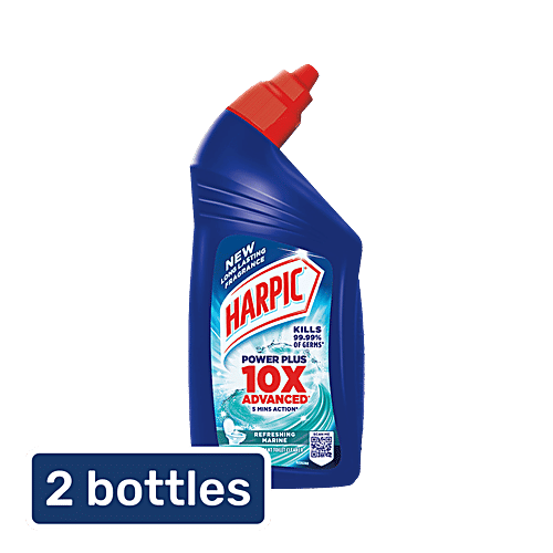 Harpic Disinfectant Toilet Cleaner Liquid - Refreshing Marine, 2x500 ml Multipack Removes Dirt & Stains