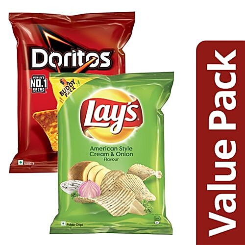 bb Combo Lays American Style Cream & Onion Flavour Chips 52 g + DORITOS Nacho Cheese 39 g, Combo 2 Items 