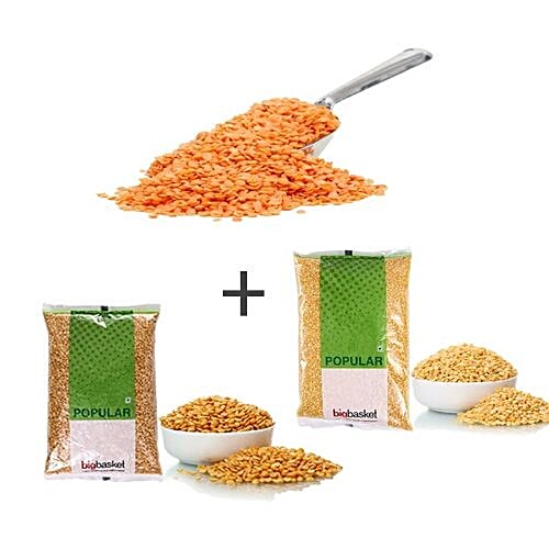 bb Popular Toor/Arhar Dal, 1 kg + Moong Dal, 1 kg + Masoor Dal, 1 kg, Combo 3 Items 