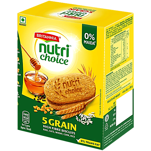 Britannia NutriChoice 5 Grain Digestive High Fibre Multigrain Biscuits, 2x200 g Multipack 